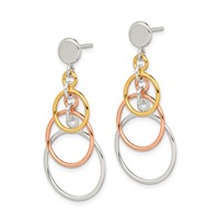 Sterling Silver & Flash Yellow & Rose Gold-plated Circle Post Dangle Earrin view 2