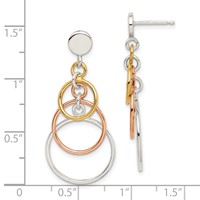 Sterling Silver & Flash Yellow & Rose Gold-plated Circle Post Dangle Earrin view 4