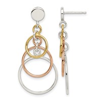 Sterling Silver & Flash Yellow & Rose Gold-plated Circle Post Dangle Earrin view 1