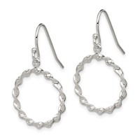 Sterling Silver Polished & Twisted Circle Dangle Shepherd Hook Earrings view 2