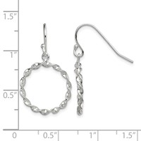 Sterling Silver Polished & Twisted Circle Dangle Shepherd Hook Earrings view 4