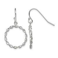 Sterling Silver Polished & Twisted Circle Dangle Shepherd Hook Earrings view 1