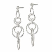 Sterling Silver Polished & Textured Circle Links Post Dangle Earrings view 2