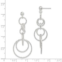 Sterling Silver Polished & Textured Circle Links Post Dangle Earrings view 4