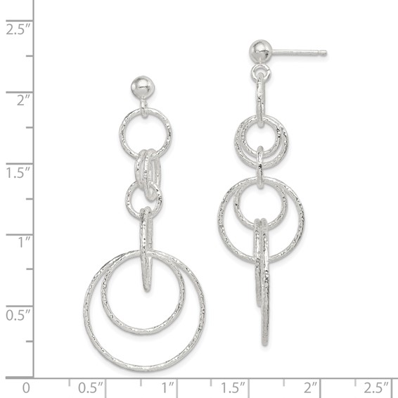 Sterling Silver Polished & Textured Circle Links Post Dangle Earrings