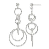Sterling Silver Polished & Textured Circle Links Post Dangle Earrings view 1