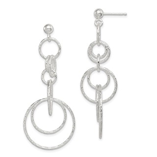 Sterling Silver Polished & Textured Circle Links Post Dangle Earrings