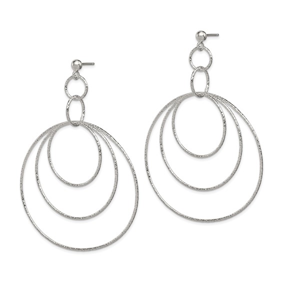 Sterling Silver Polished & Textured Large Circles Post Dangle Earrings