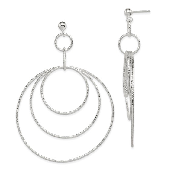 Sterling Silver Polished & Textured Large Circles Post Dangle Earrings