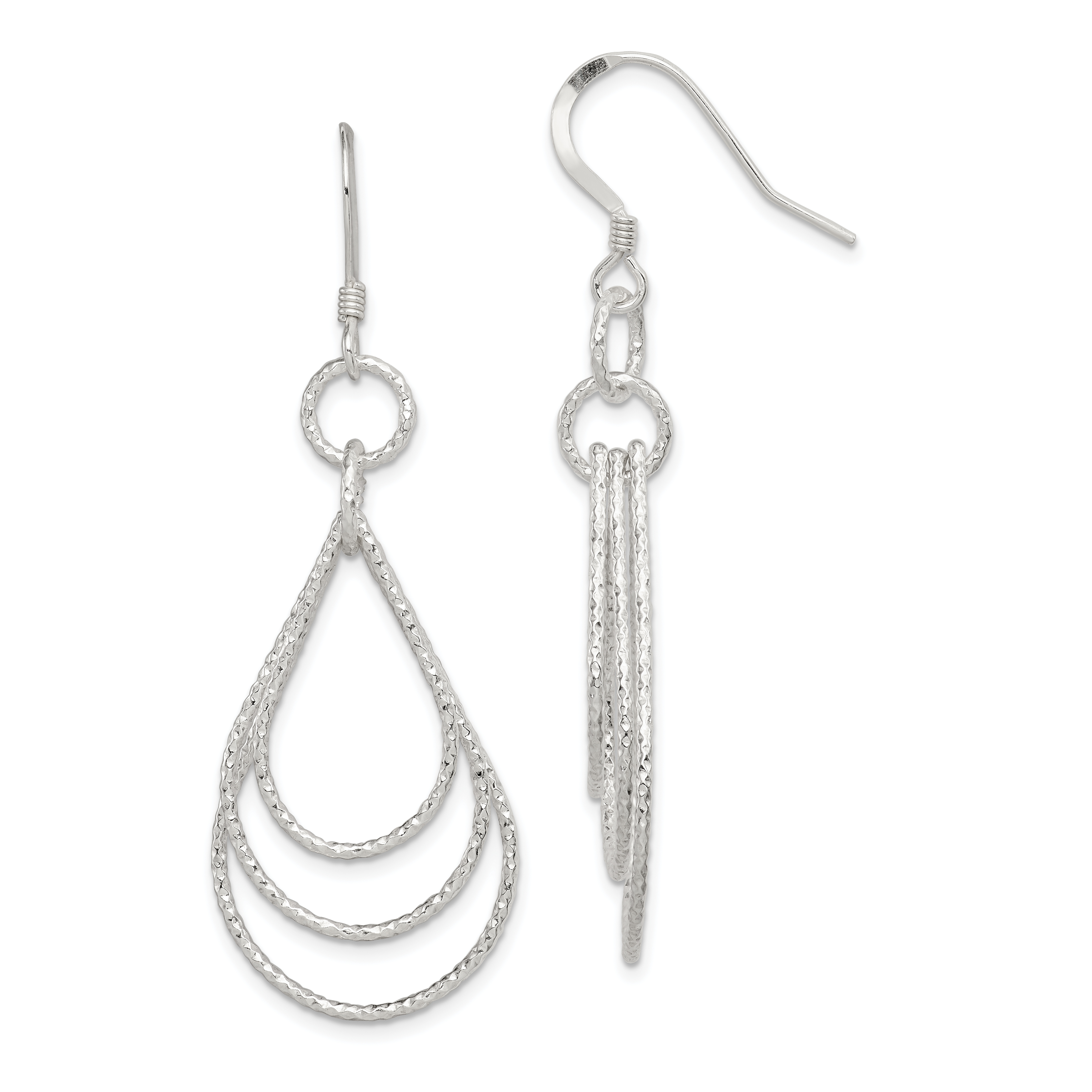 Sterling Silver Textured Teardrops Dangle Earrings (QE8890)