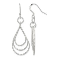 Sterling Silver Textured Teardrops Dangle Earrings view 1