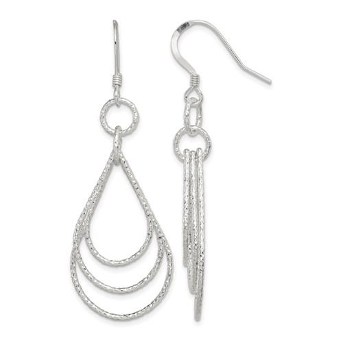 Sterling Silver Textured Teardrops Dangle Earrings