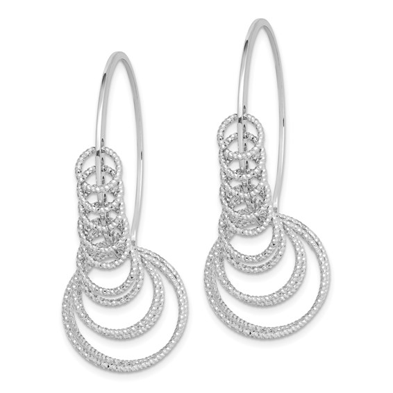 Sterling Silver Rhodium-plated D/C Graduated Circle Dangle Hoop Earrings