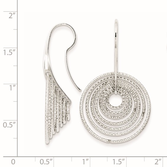 Sterling Silver Rhodium-plated D/C Concentric Circles Dangle Earrings
