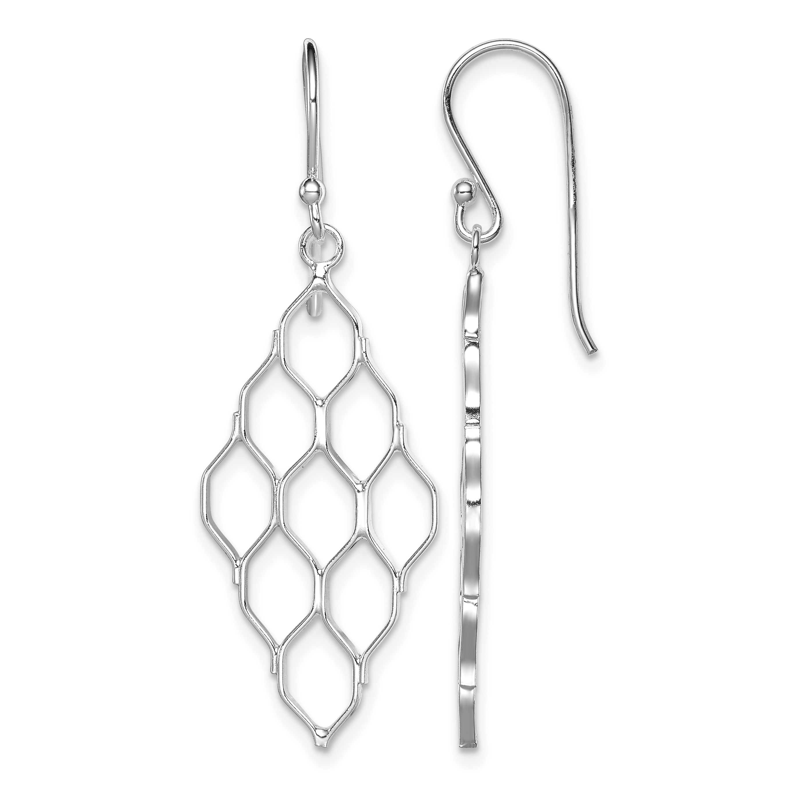 Sterling Silver Rhodium-plated Polished Honeycomb Dangle Earrings (QE8911)