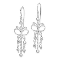 Sterling Silver Rhodium-plated Beaded Butterfly Dangle Earrings view 2