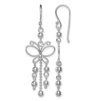 Sterling Silver Rhodium-plated Beaded Butterfly Dangle Earrings view 1