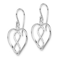 Sterling Silver Rhodium-plated Polished Infinity Open Heart Dangle Earrings view 2