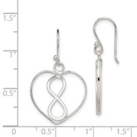 Sterling Silver Rhodium-plated Polished Infinity Open Heart Dangle Earrings view 4