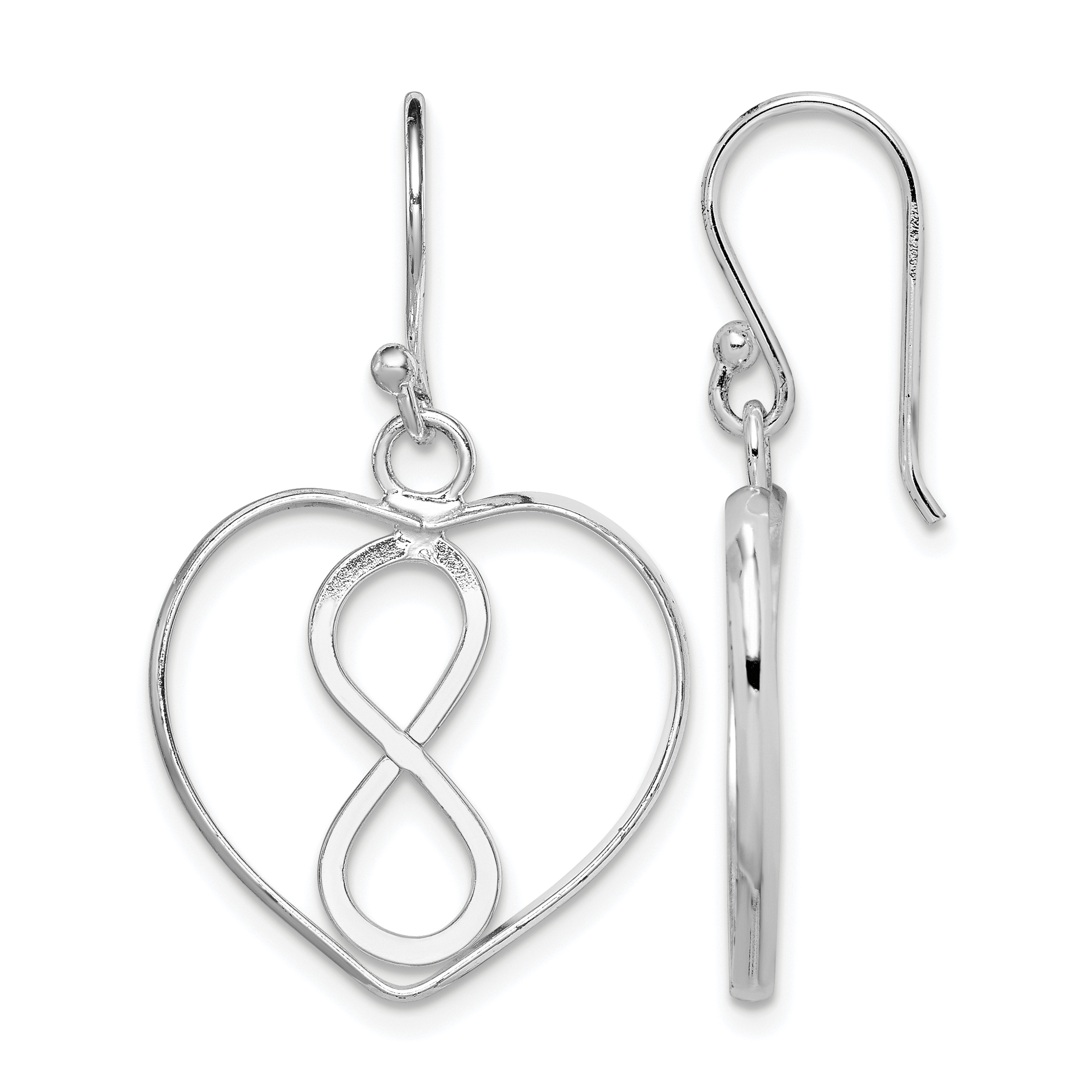 Sterling Silver Rhodium-plated Polished Infinity Open Heart Dangle Earrings (QE8915)