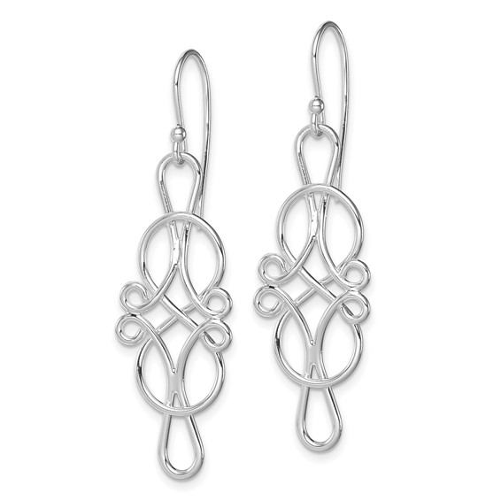Sterling Silver Rhodium-plated Fancy Knot Design Dangle Earrings