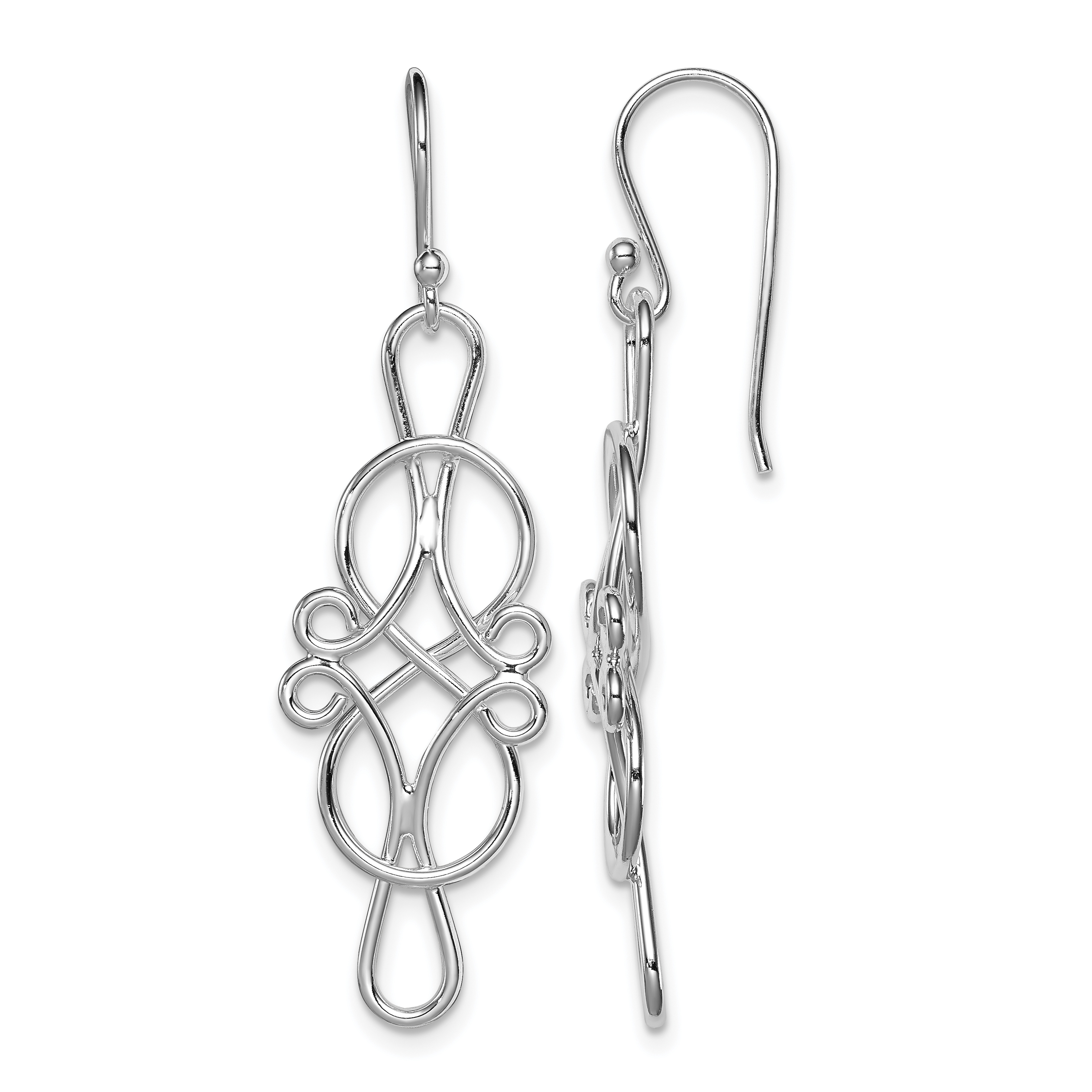 Sterling Silver Rhodium-plated Fancy Knot Design Dangle Earrings (QE8917)
