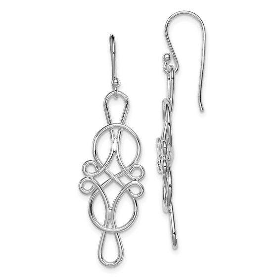 Sterling Silver Rhodium-plated Fancy Knot Design Dangle Earrings