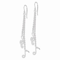Sterling Silver Rhodium-plated Musical Notes Dangle Earrings view 2