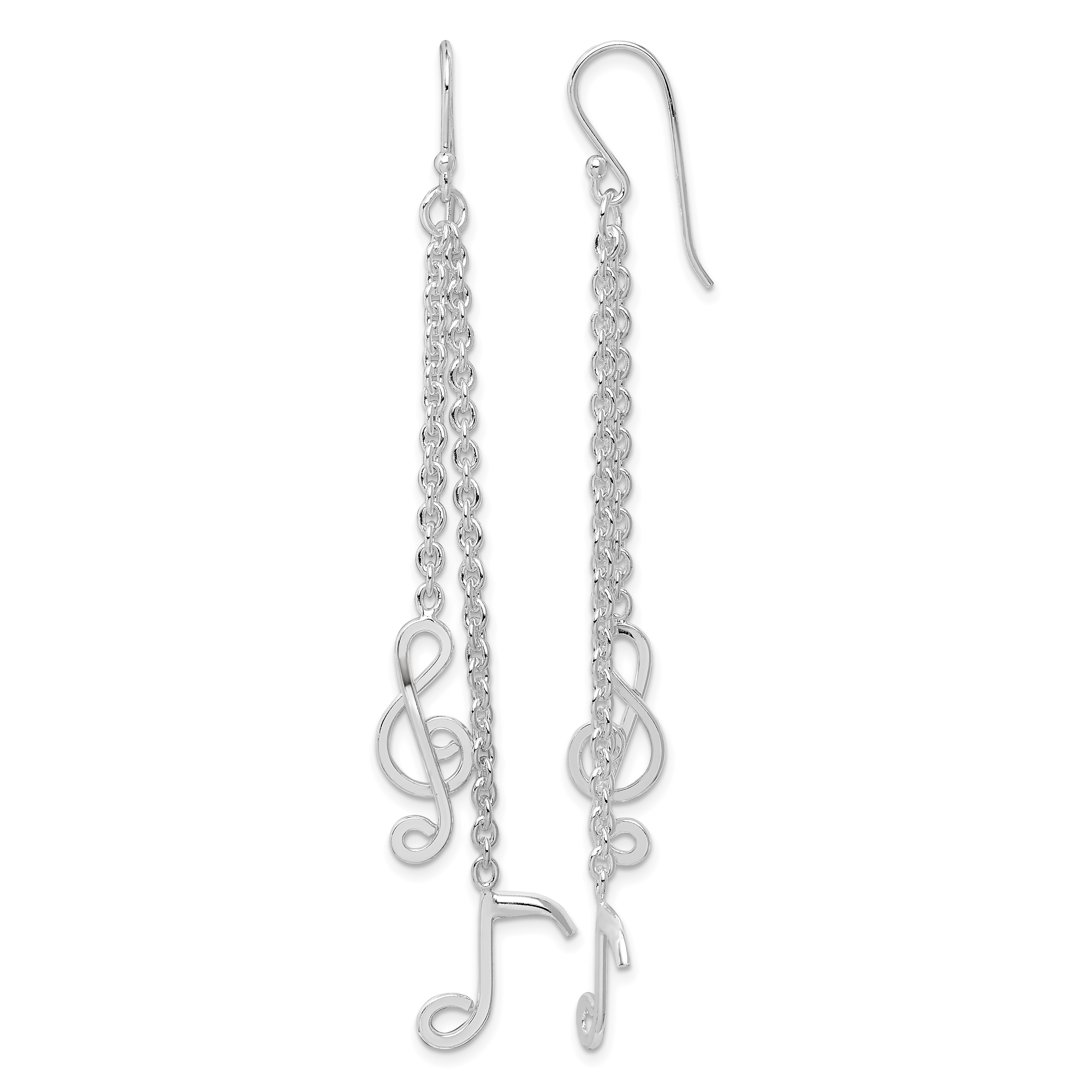 Sterling Silver Rhodium-plated Musical Notes Dangle Earrings (QE8920)