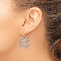 Sterling Silver Rhodium-plated Textured Wrapped Wire Circle Dangle Earrings view 3