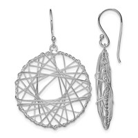 Sterling Silver Rhodium-plated Textured Wrapped Wire Circle Dangle Earrings view 1
