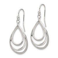Sterling Silver Polished Triple Teardrop Dangle Earrings view 2