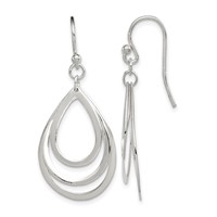 Sterling Silver Polished Triple Teardrop Dangle Earrings view 1