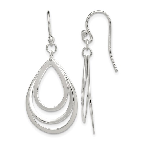 Sterling Silver Polished Triple Teardrop Dangle Earrings