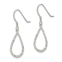 Sterling Silver Polished & D C Teardrop Dangle Shepherd Hook Earrings view 2