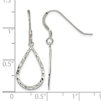 Sterling Silver Polished & D C Teardrop Dangle Shepherd Hook Earrings view 4
