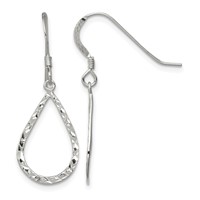 Sterling Silver Polished & D C Teardrop Dangle Shepherd Hook Earrings view 1