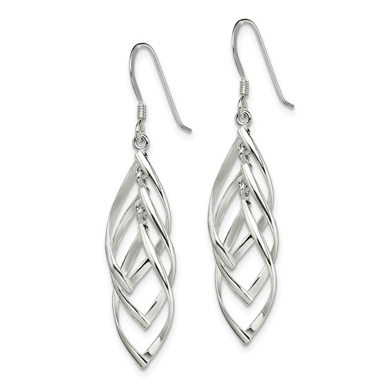 Sterling Silver Polished Fancy Twisted  & Intertwined Dangle Earrings