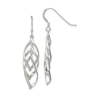 Sterling Silver Polished Fancy Twisted  & Intertwined Dangle Earrings