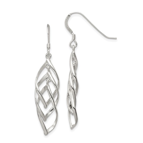 Sterling Silver Polished Fancy Twisted  & Intertwined Dangle Earrings