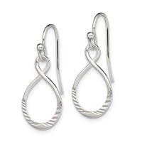 Sterling Silver Polished & Diamond-cut Infinity Oval Dangle Earrings view 2