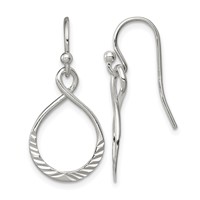 Sterling Silver Polished & Diamond-cut Infinity Oval Dangle Earrings view 1