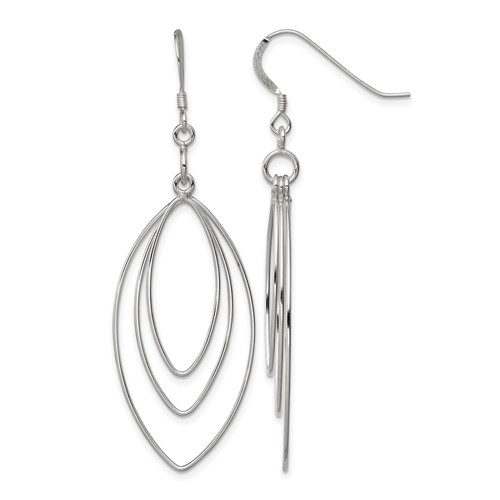 Sterling Silver Polished Fancy Triple Marquise Shape Dangle Earrings