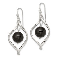Sterling Silver Polished Onyx Twisted Dangle Earrings view 2