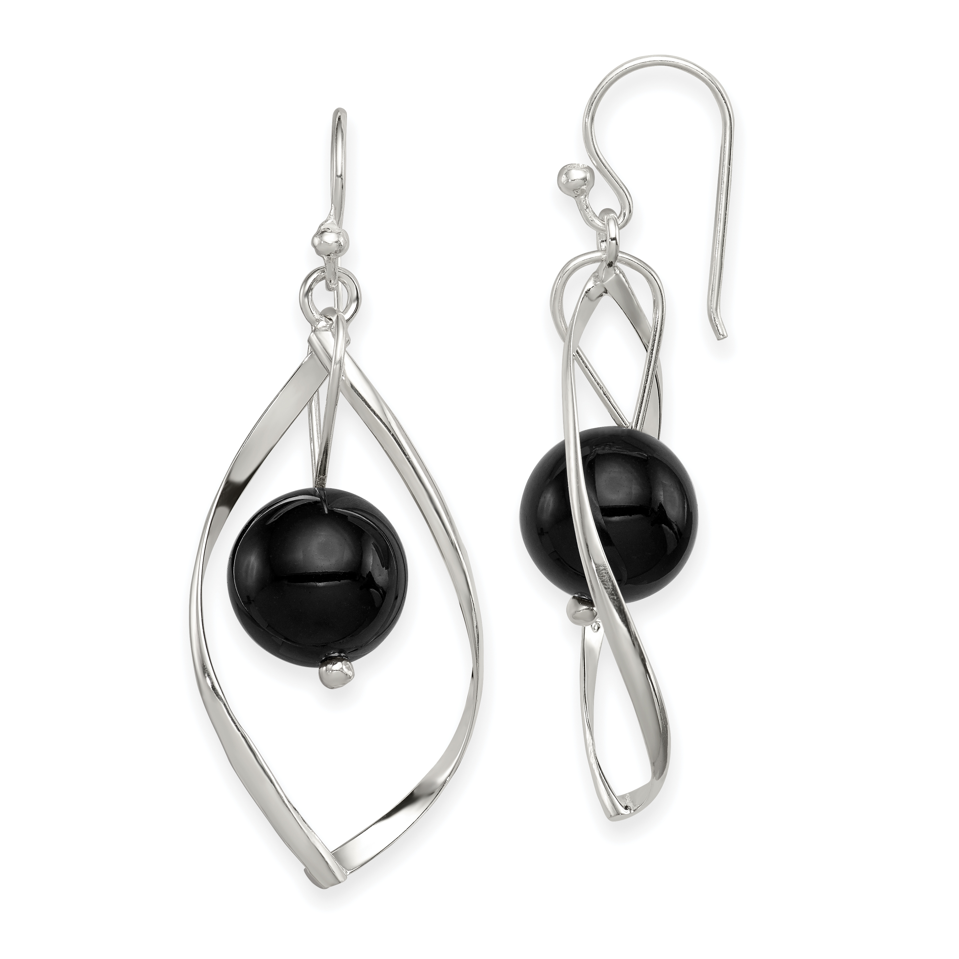 Sterling Silver Polished Onyx Twisted Dangle Earrings (QE8958)