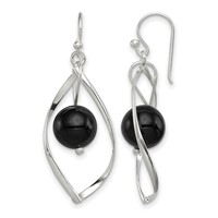 Sterling Silver Polished Onyx Twisted Dangle Earrings view 1