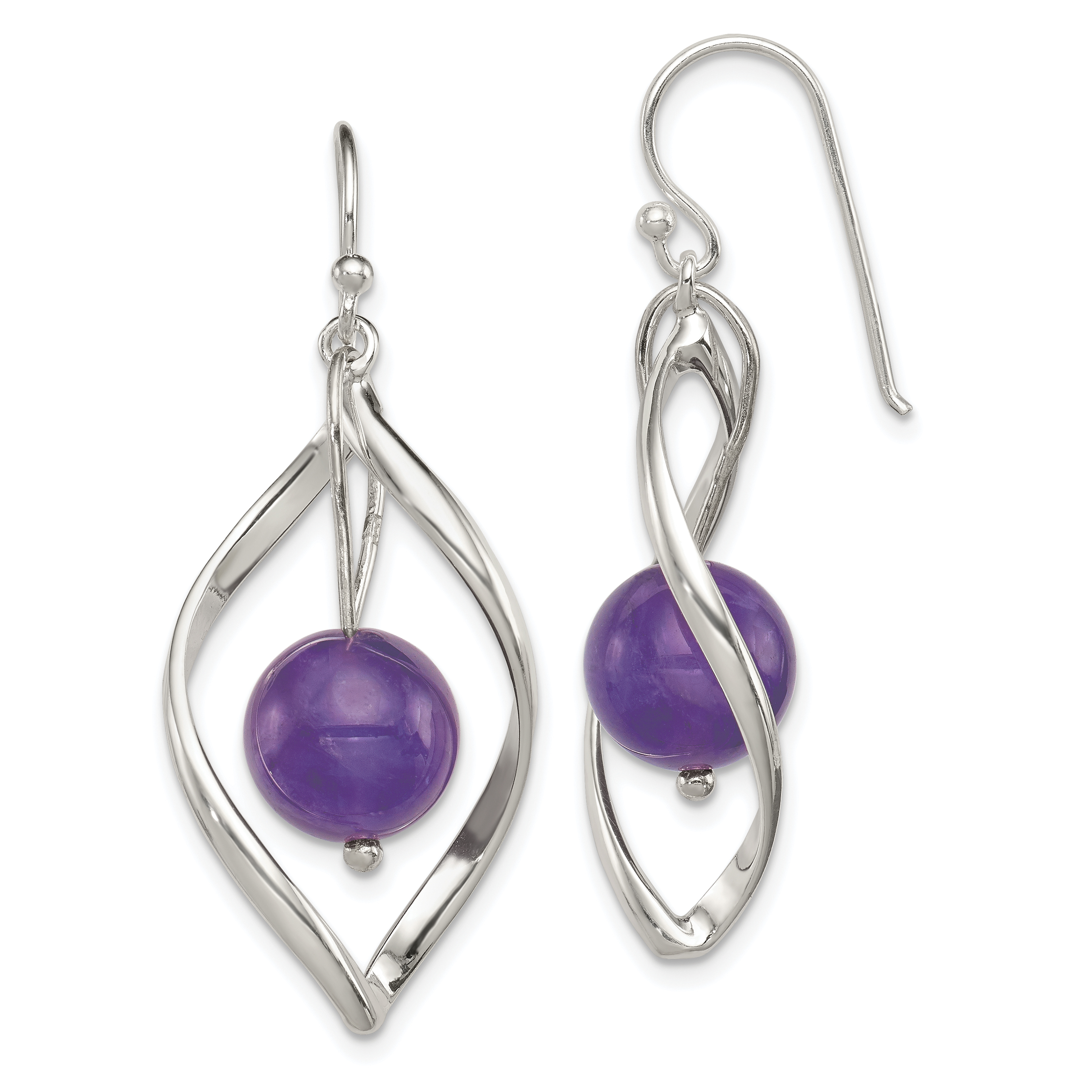 Sterling Silver Twist Dangle Amethyst Earrings (QE8959)