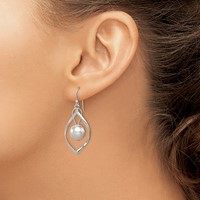 Sterling Silver Polished Simulated Pearl Twisted Dangle Earrings view 3