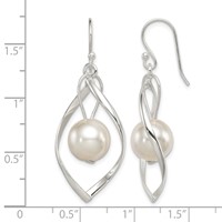 Sterling Silver Polished Simulated Pearl Twisted Dangle Earrings view 4