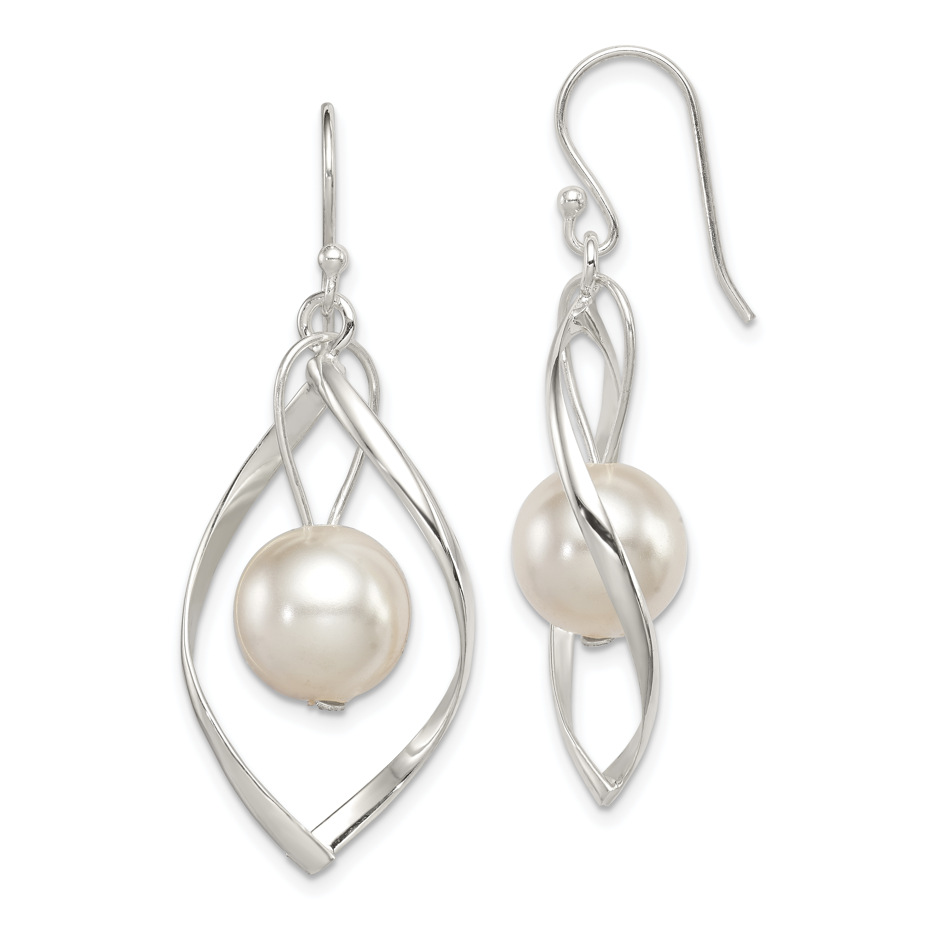 Sterling Silver Twist Dangle Simulated Pearl Earrings Weight 2 25 Quick View